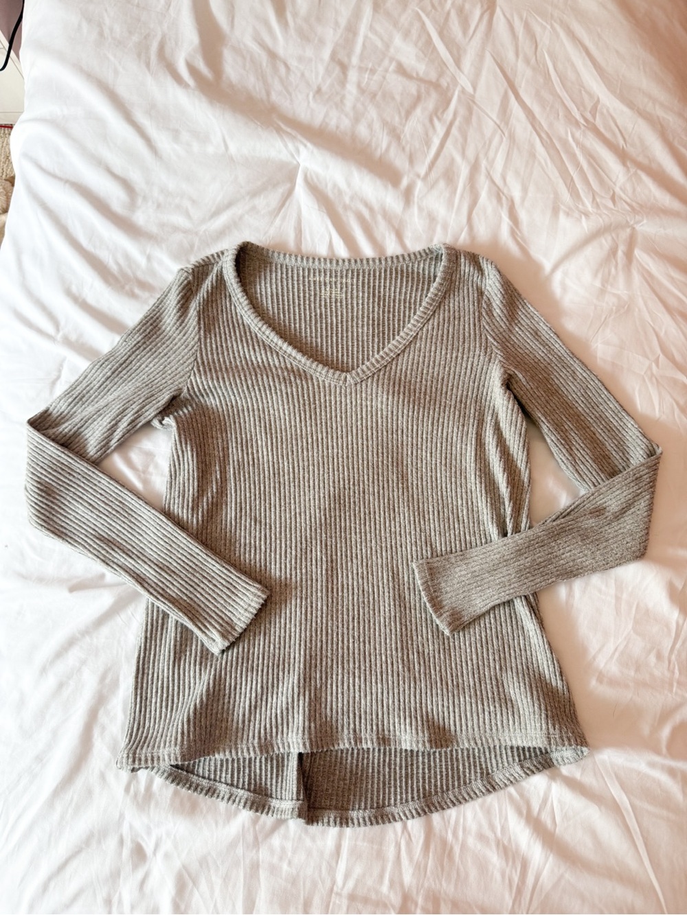 American Eagle Grey Plush Ribbed Long Sleeve Tee Size Small